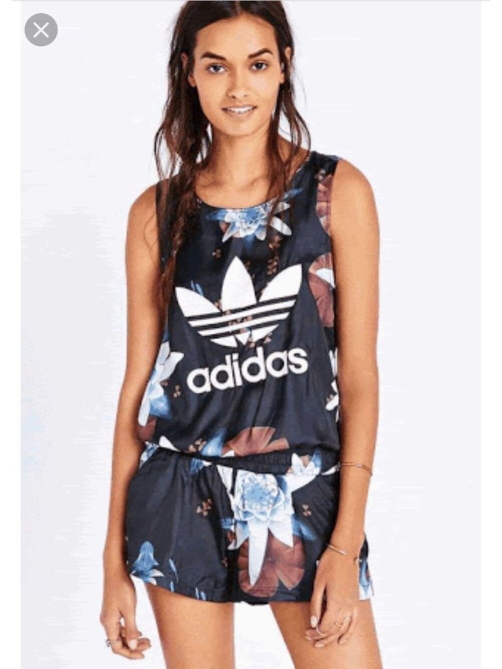Adidas Originals Lotus Print Sleeveless Romper Jumpsuit Shorts Playsuit Small 6 - Picture 3 of 10